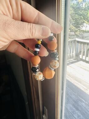 Handcrafted Silicone Colorful Festive Boho Beaded Stretchy Bracelet Orange